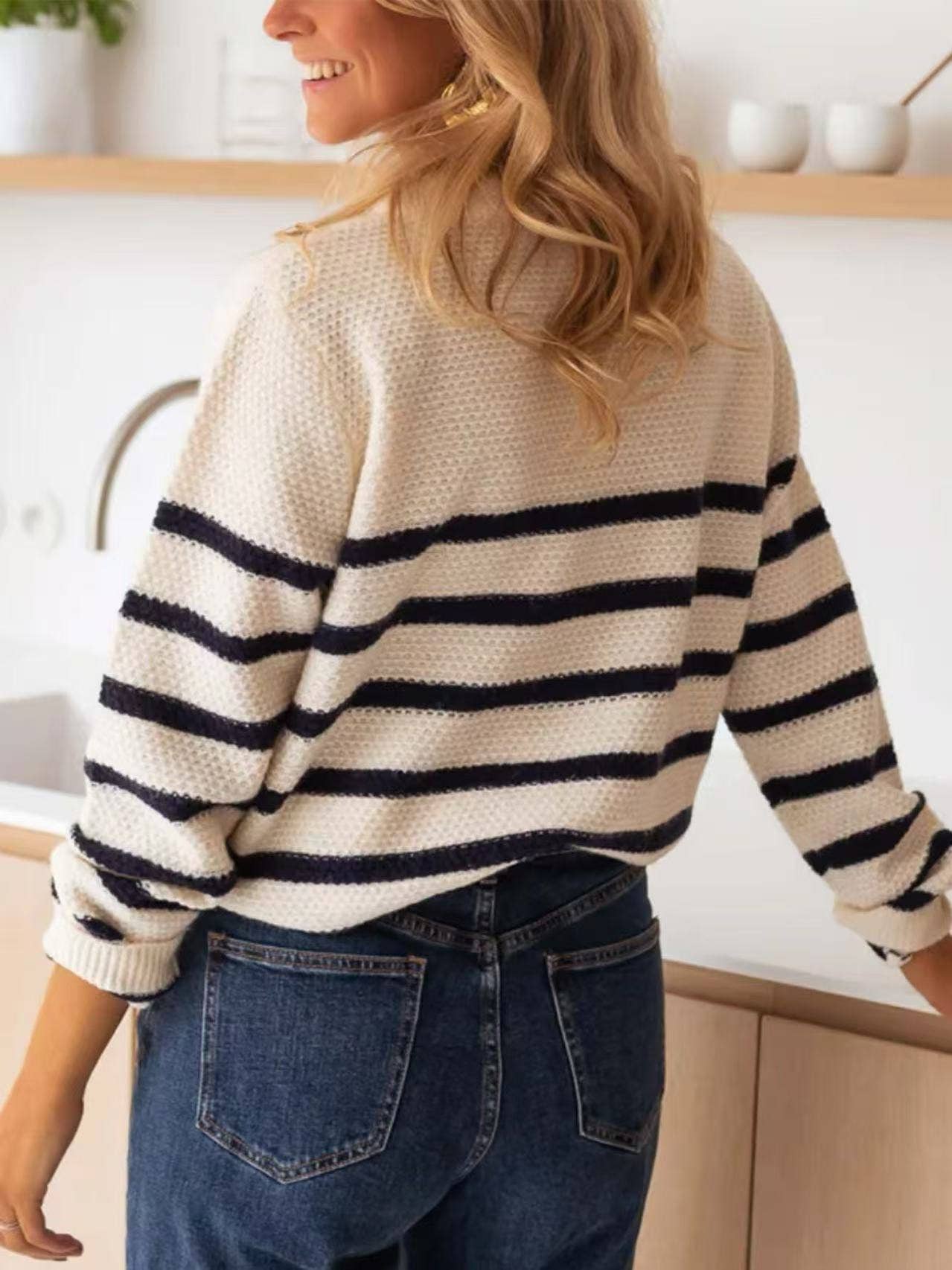 Cream multi Striped Pullover Sweater for wholesale on Faire1