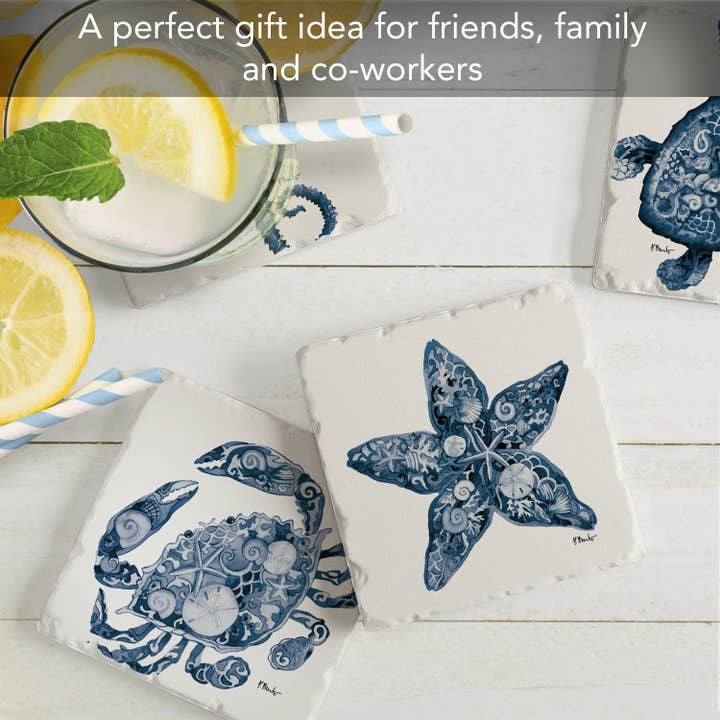 CounterArt/Highland Home/Thirstystone - Vente Sous-verre - Lot de 4 sous-verres à carreaux Nassau Sea Life avec images assorties2