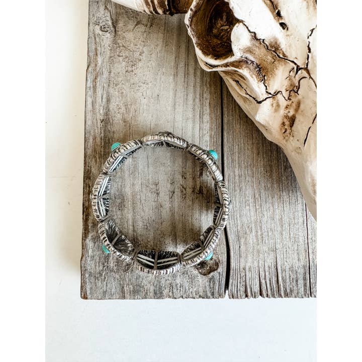 Boho Ranch Shop - Wholesale Charm/Dangle Bracelet - Western Burnish SIlver Concho Stretch Bracelet
