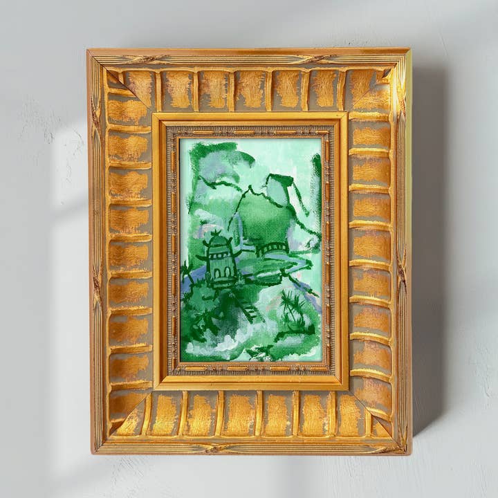«Paysage chinoiserie en vert», peinture originale encadrée pour la vente par Green Barn Studio