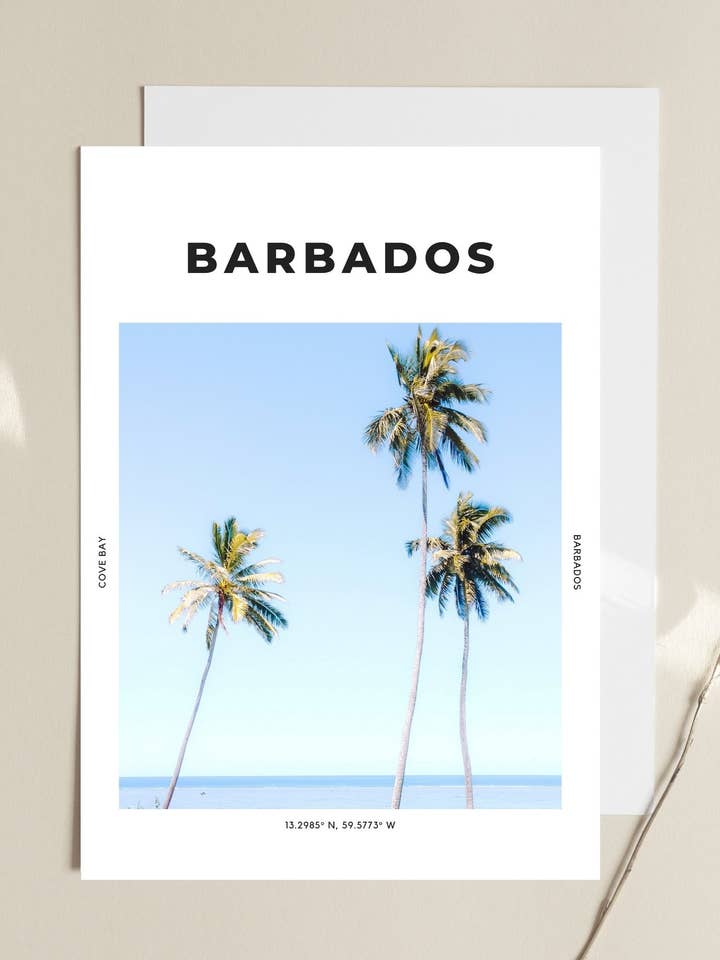 Barbados 'Palm Trees And 30 Degrees' Print for wholesale by The Travel Edit
