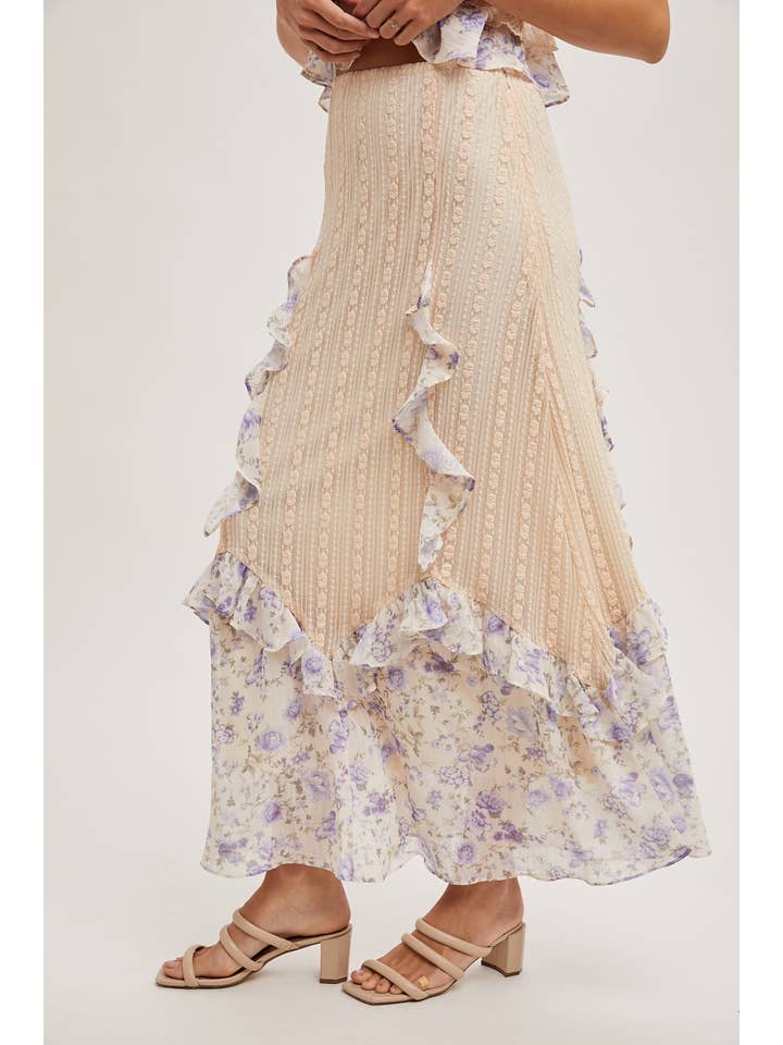 Bluivy - Wholesale Skirt – Women’s - FLORAL PRINT TRIMMED MAXI LACE SKIRT WITH LINING13