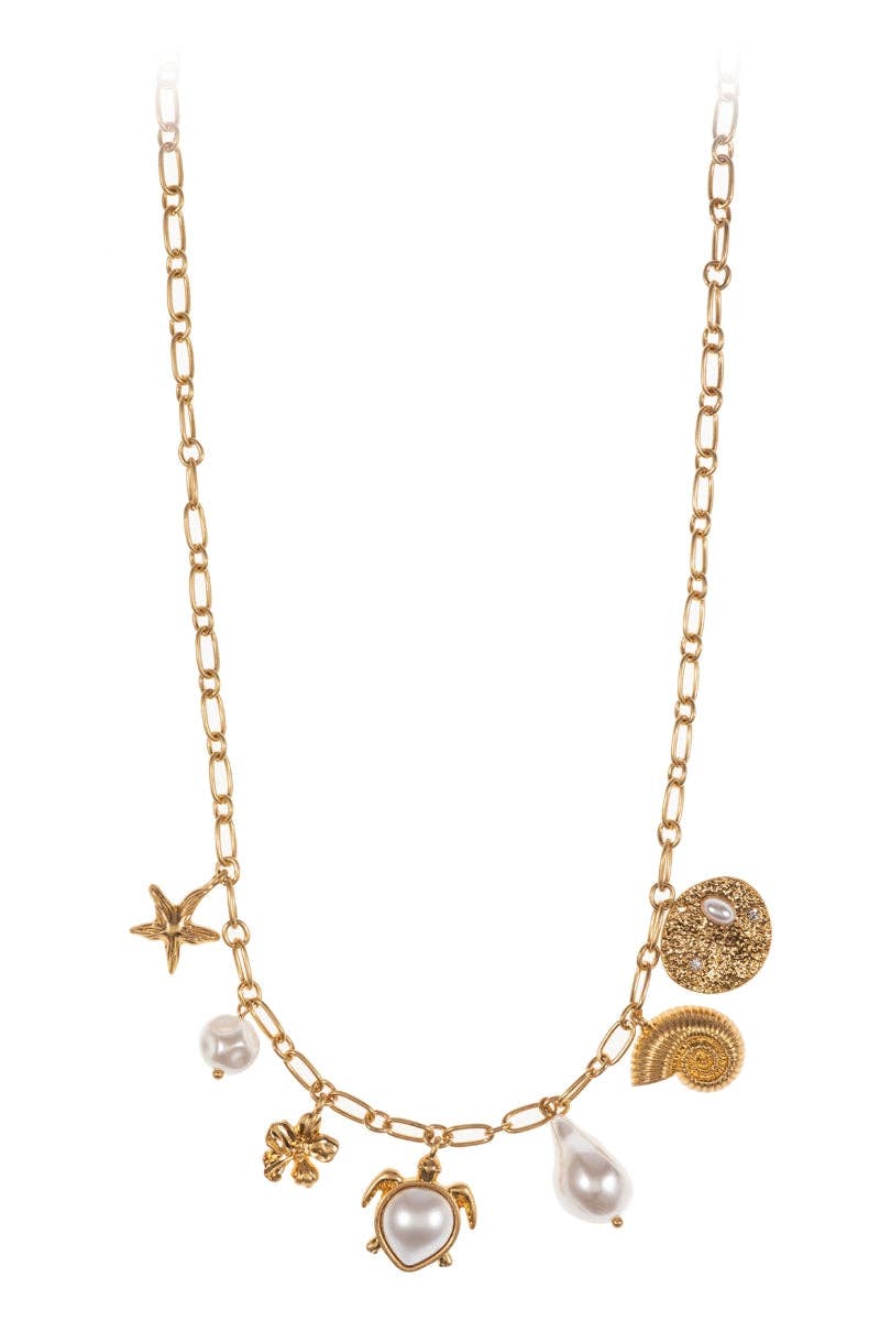 Designature New York - Wholesale Pendant/Charm Necklace - Summer Sealife Vintage Pearl Charm Short Necklace0