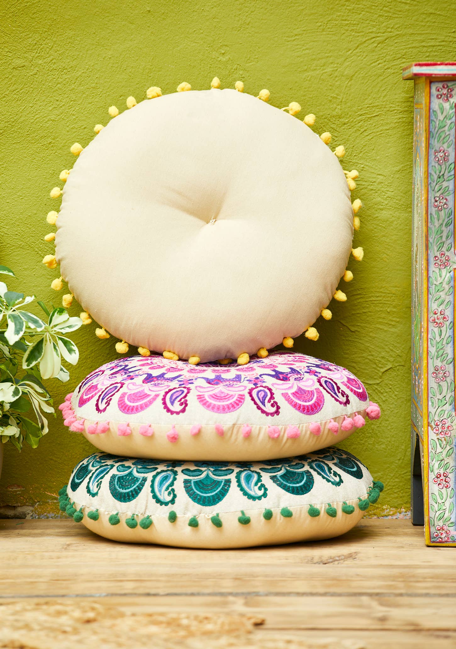Namaste - Wholesale Floor Pillow - Round Embroidered Mandala Cushion1