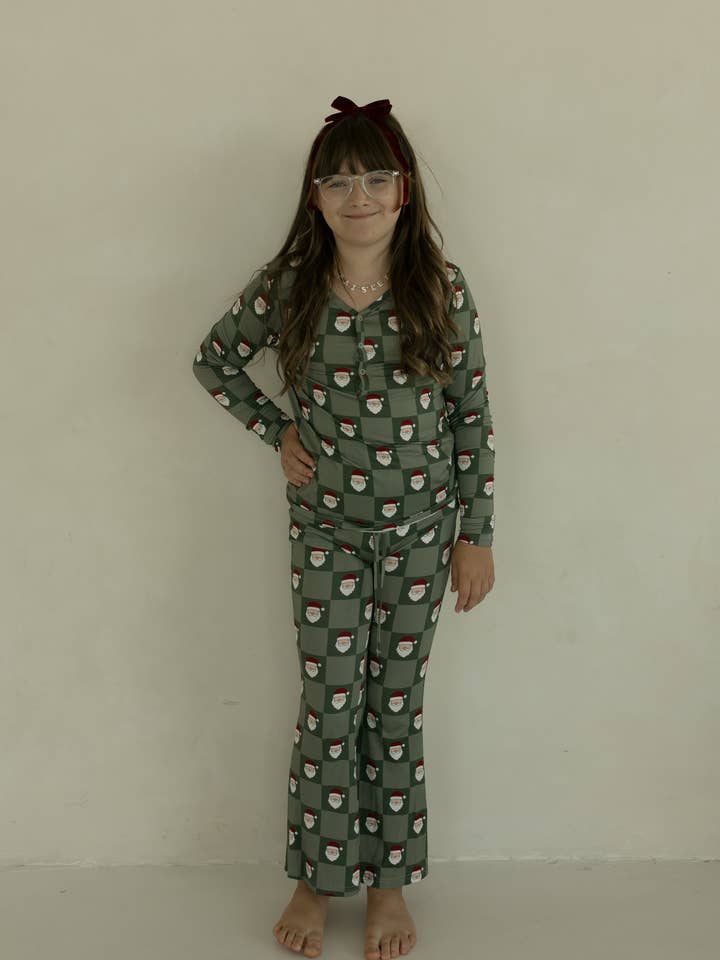 Forever French Baby - Wholesale Sleepwear Set - Kids - Pre-Teen Flare Bamboo Pajamas | Santa Checkerboard0