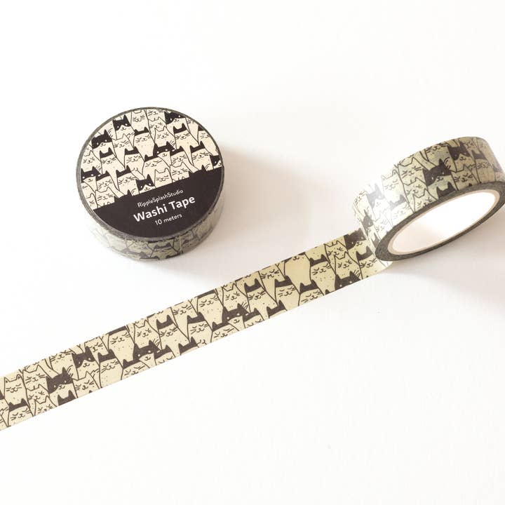Monochrome Cats Washi Tape - 15mm x 10m for wholesale by RippleSplash Studio
