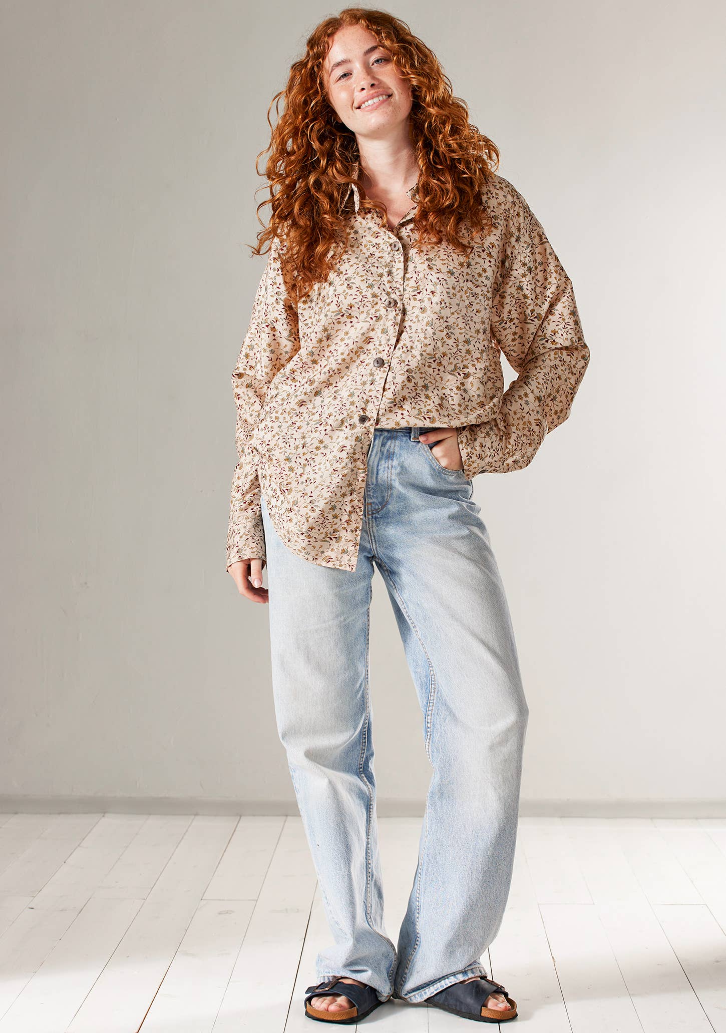 Namaste - Vente Chemise à col boutonné – femme - Chemise oversize à manches longues en sari recyclé2