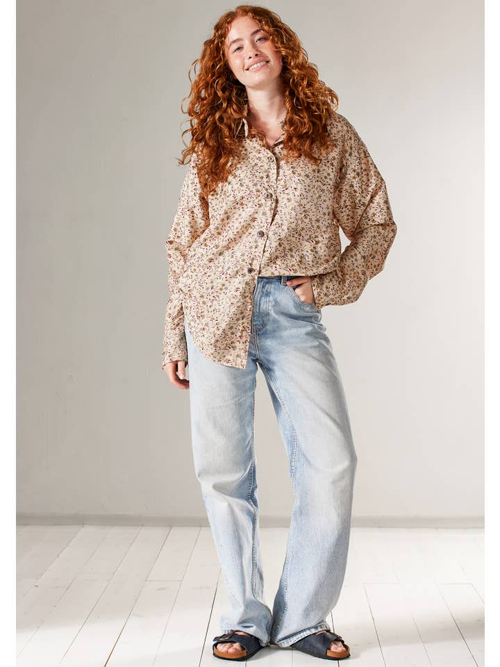 Namaste - Vente Chemise à col boutonné – femme - Chemise oversize à manches longues en sari recyclé2