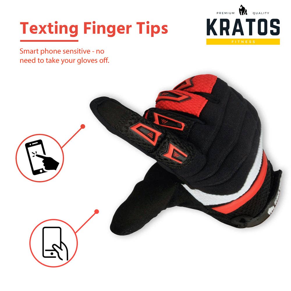 Kratos - Wholesale Gloves - Unisex - Red Mountain Bike Gloves for Men & Women with Knuckle Protection3