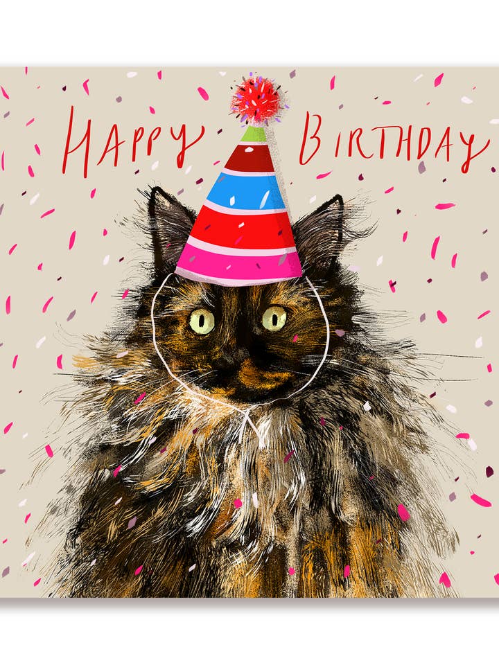 Happy Birthday - Floof Cat Card - Square - Blank Inside for wholesale by The Dancing Cat