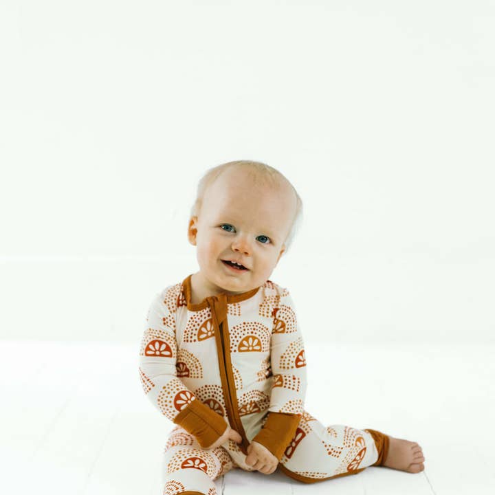 Terracotta Skies Bamboo Zipper Sleeper RTS RUNS SMALL for wholesale by Cozy O Designs LLC