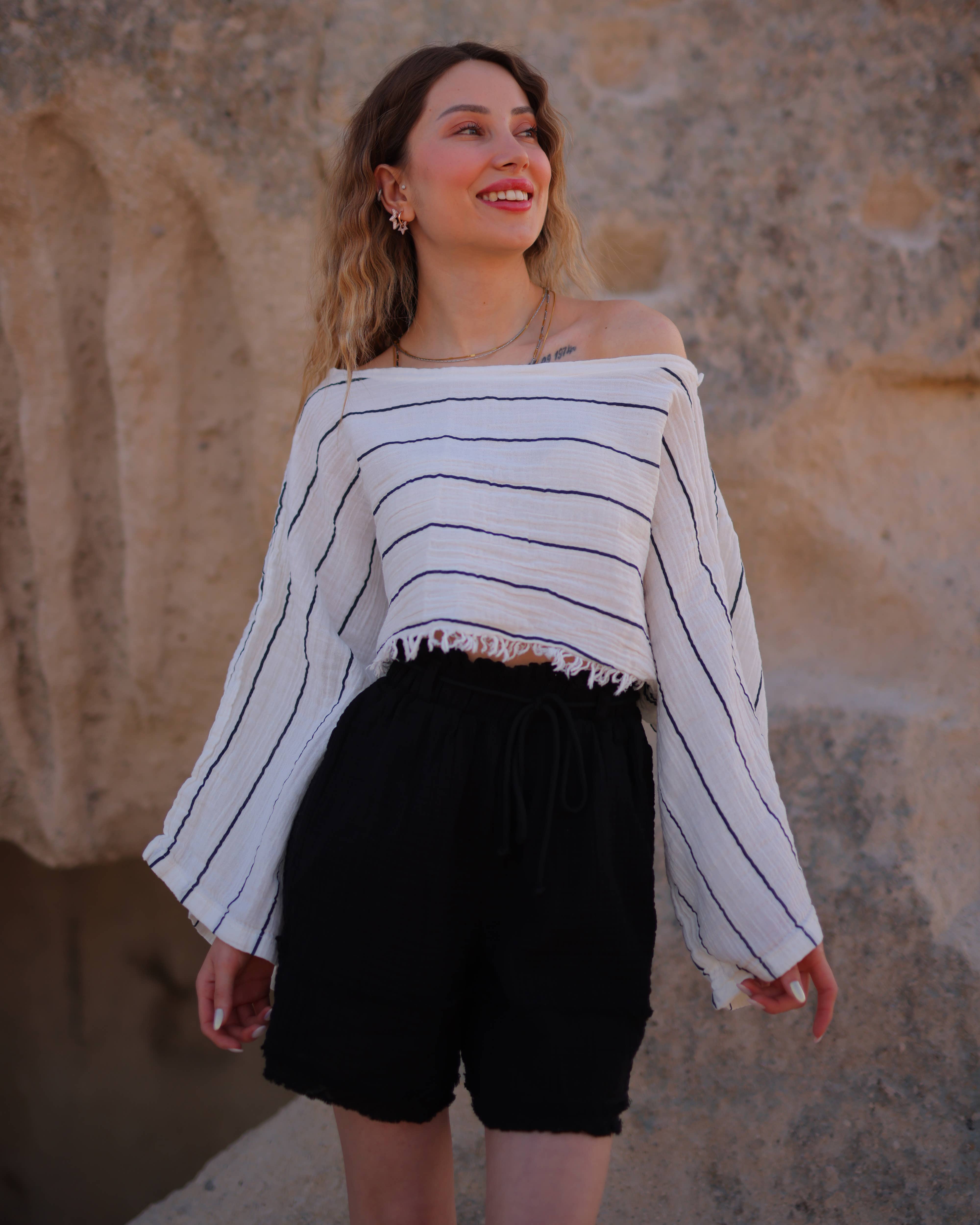 Moa - Vente Short – femme - Shorts en coton double gaze mousseline blanc7