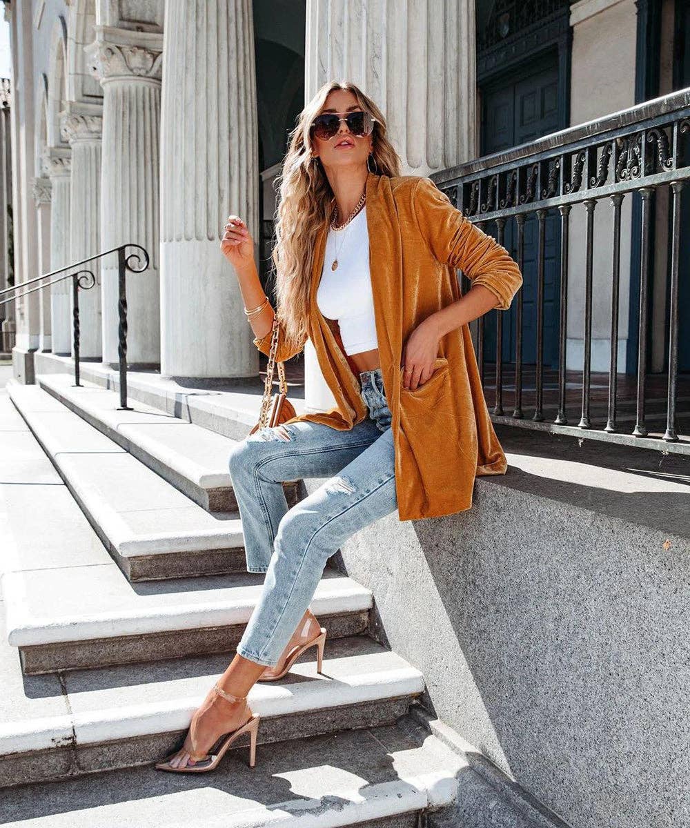 Aria Romance - Wholesale Coat - Women's - Lapel Collar Draped Open Coat3