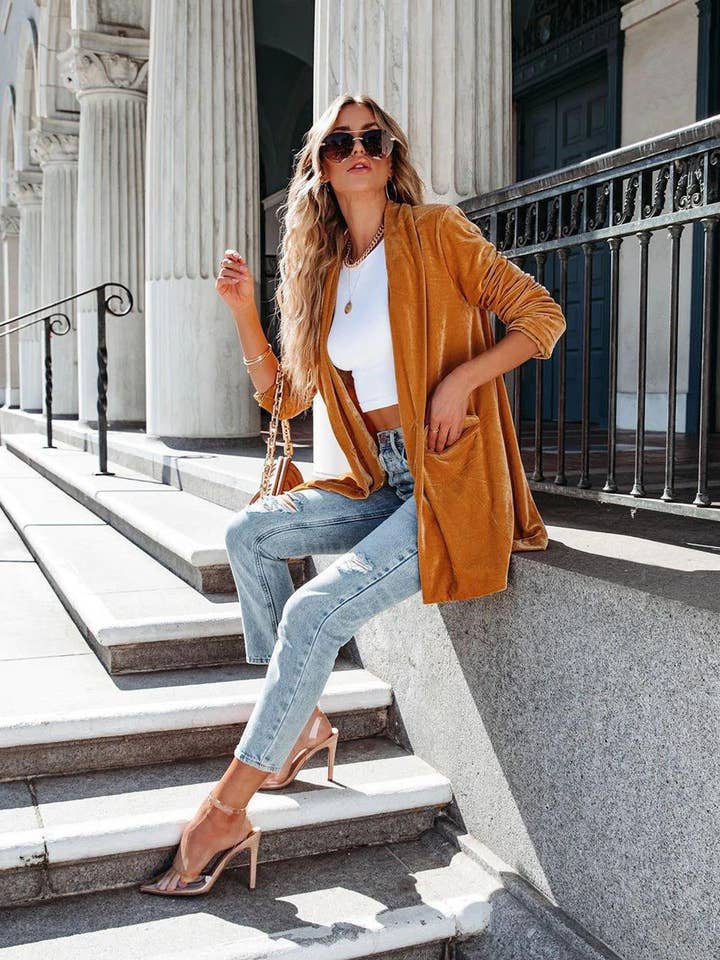 Aria Romance - Wholesale Coat - Women's - Lapel Collar Draped Open Coat3