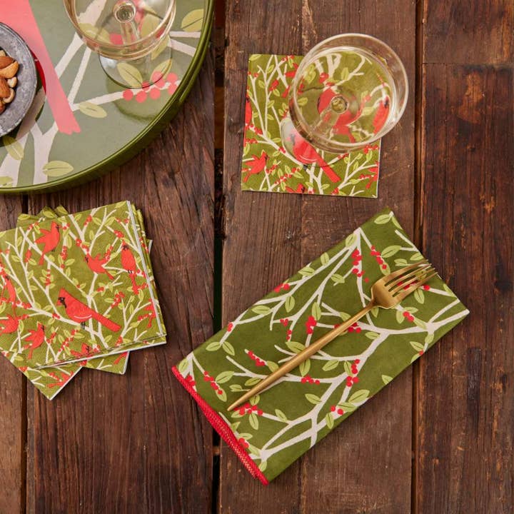 rockflowerpaper - Venta al por mayor Servilletas desechables - Servilletas de cóctel de papel con cardenales rojos (paquete de 25)2