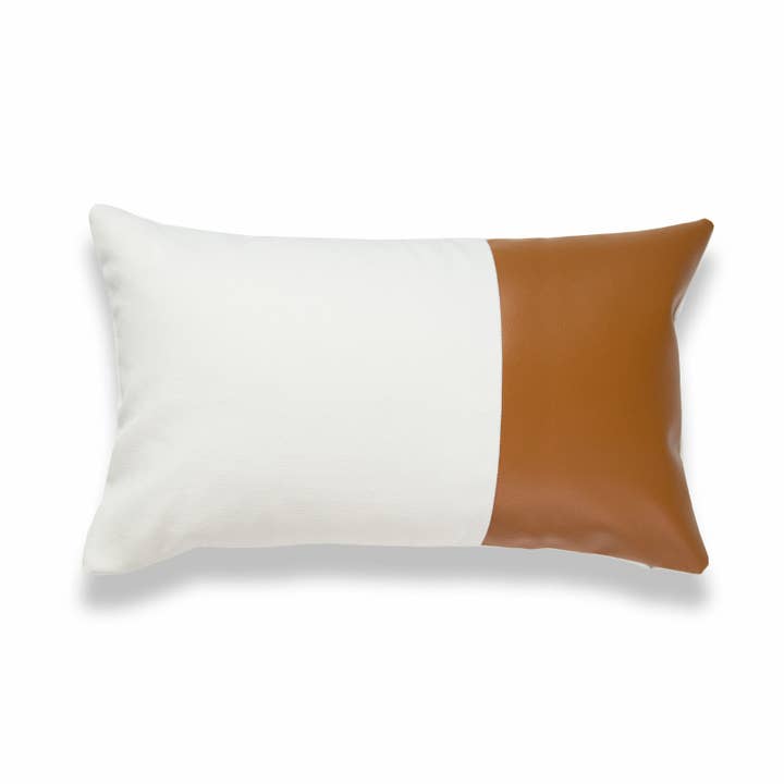 Hofdeco - Wholesale Throw Pillow Cover - Faux Leather Lumbar Pillow Cover, Modern design, Camel White