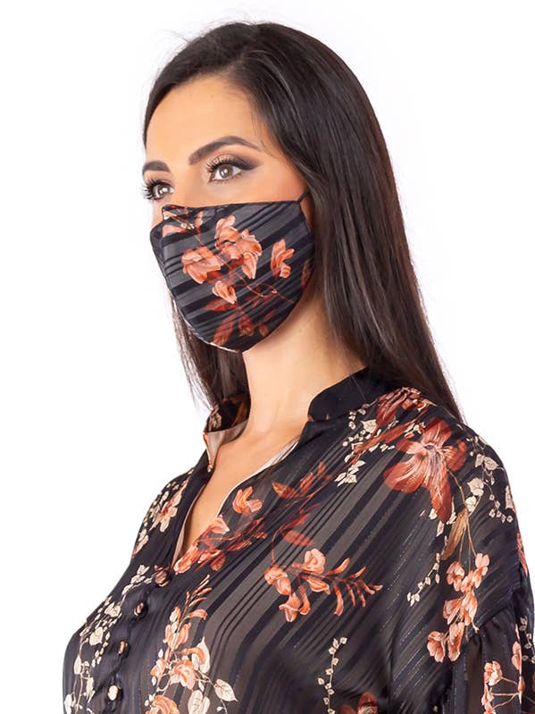 Máscara em chiffon riscado com estampado floral por atacado de ZUMBI Fashion Store