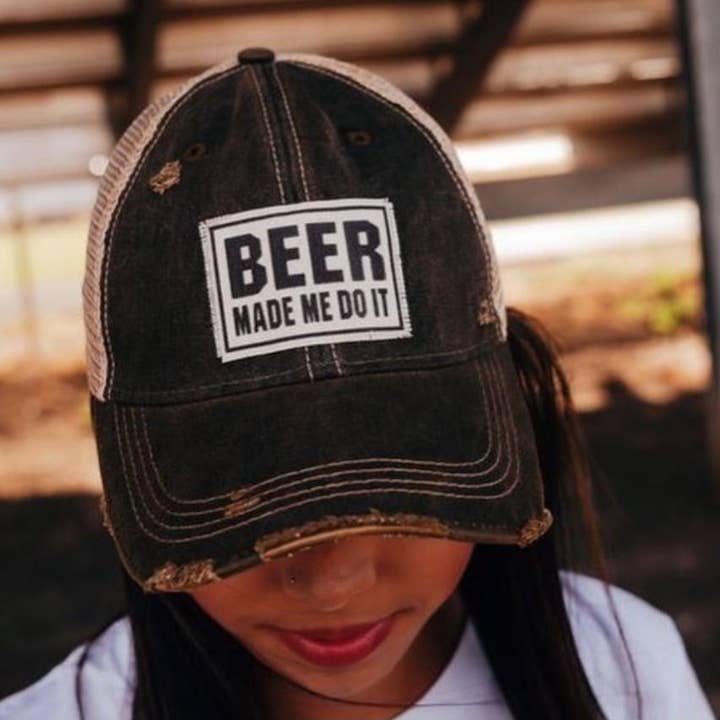 Vintage Life – boné - Unissexo por atacado – Boné de caminhoneiro afligido Beer Made Me Do It4