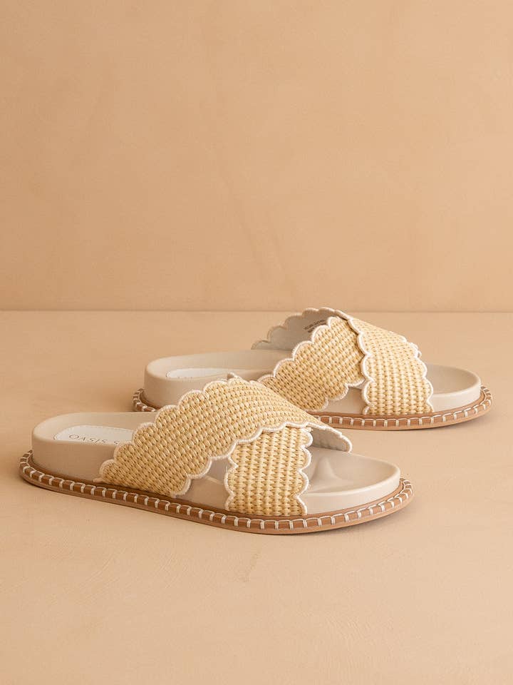 The Fabby | Beige Double Strap Raffia Slide for wholesale by OASIS SOCIETY