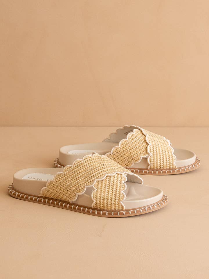 The Fabby | Beige Double Strap Raffia Slide for wholesale by OASIS SOCIETY