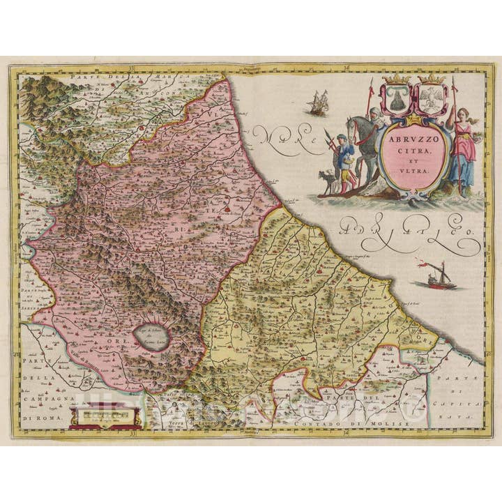 Historisk karta över Abruzzo-regionen, Italien, 1665 atlas för wholesale av Historic Pictoric