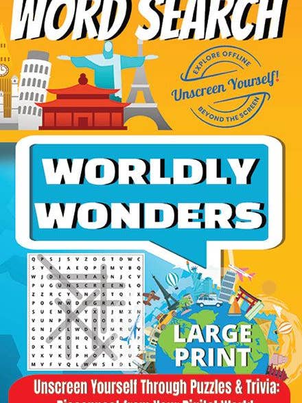 WORLDLY WONDERS: WORD SEARCH for wholesale by Unscreen Yourself!