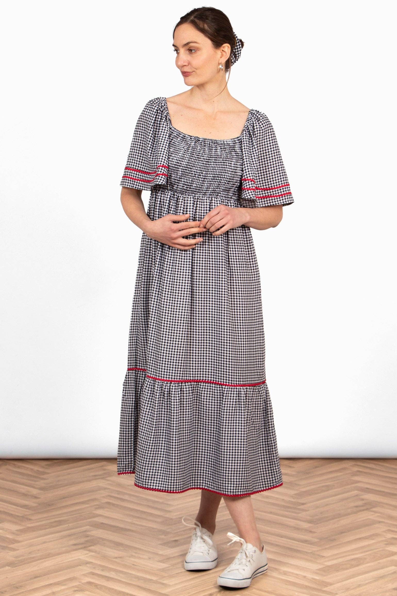 Sarta – Großhandel Kleid – Damen – Briar Milkmaid Maxikleid - Schwarz, Gingham0