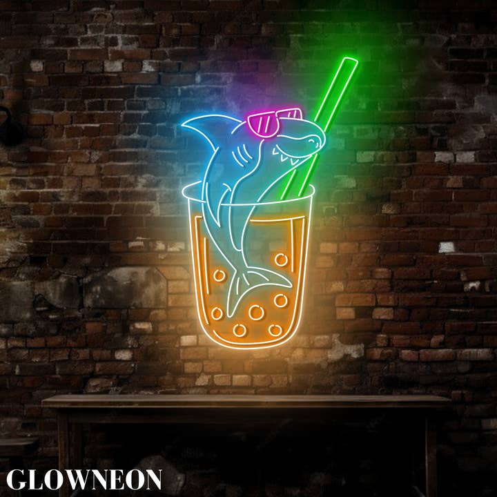 Glow Neon - Wholesale Neon Sign - Shark Boba Tea Glass Led Sign, Boba Milk Tea Shop Wall Decor3