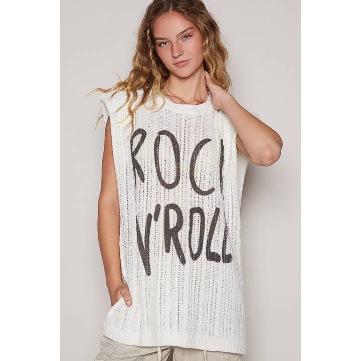 Pol Clothing - Wholesale Knit Sweater - Women's - Graphic lettering round sleeveless top