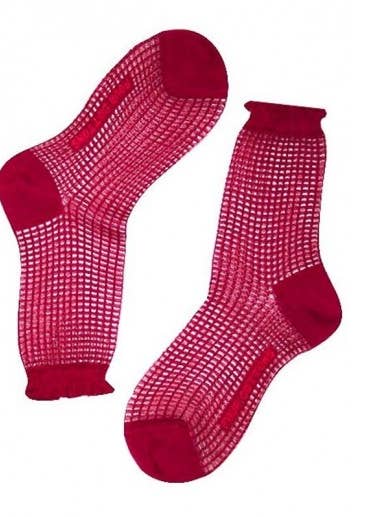 Calzini corti in mesh color bordeaux per la vendita all'ingrosso da parte di Four Cottons