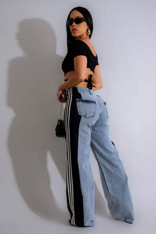 Queen Fashion - Vente Pantalon – femme - pantalon rayé à jambes larges1