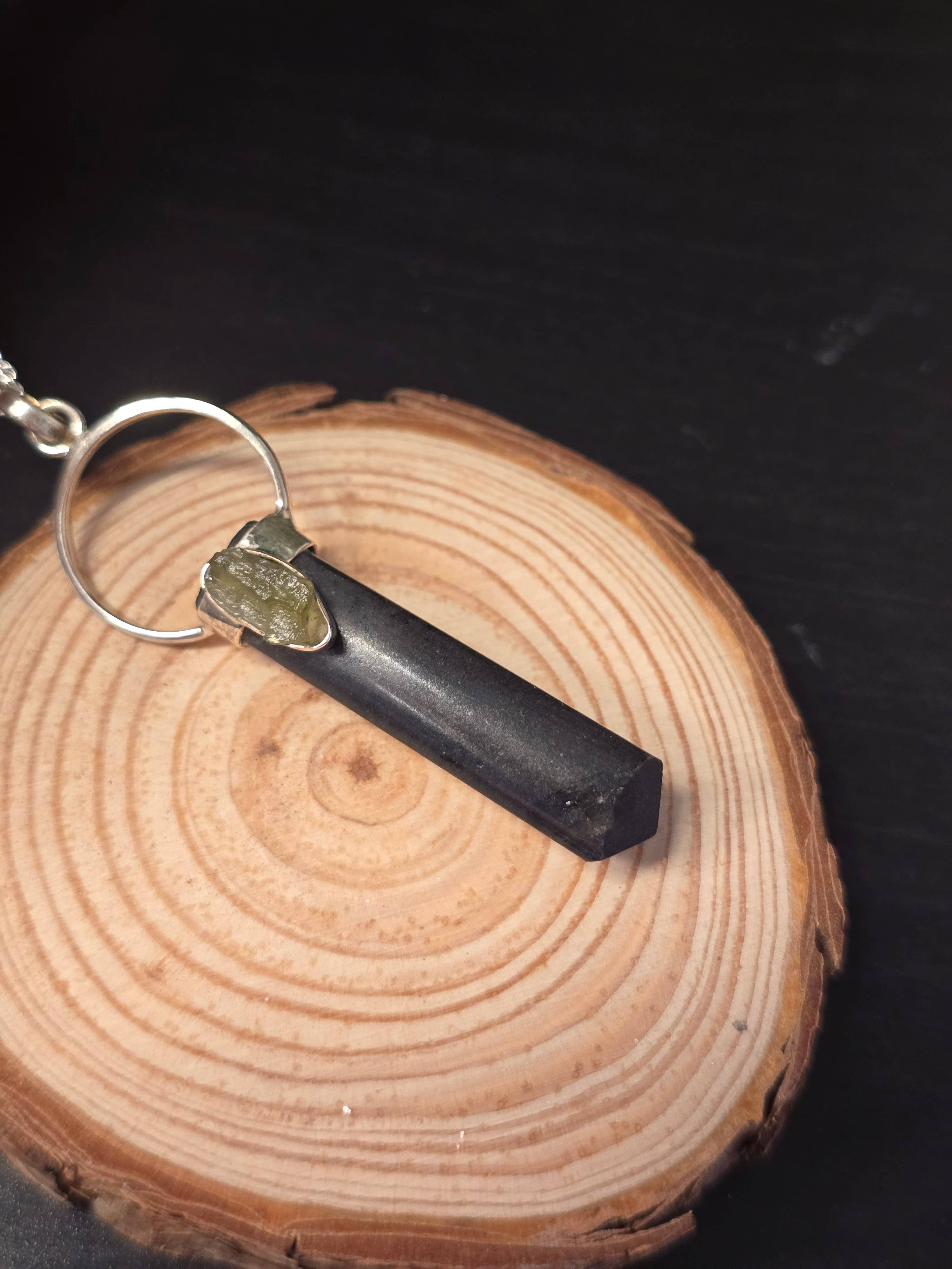 Crystal Cove Minerals – wholesale Jewellery set – Moldavite and Black Tourmaline Sterling Silver Pendants & Ch4