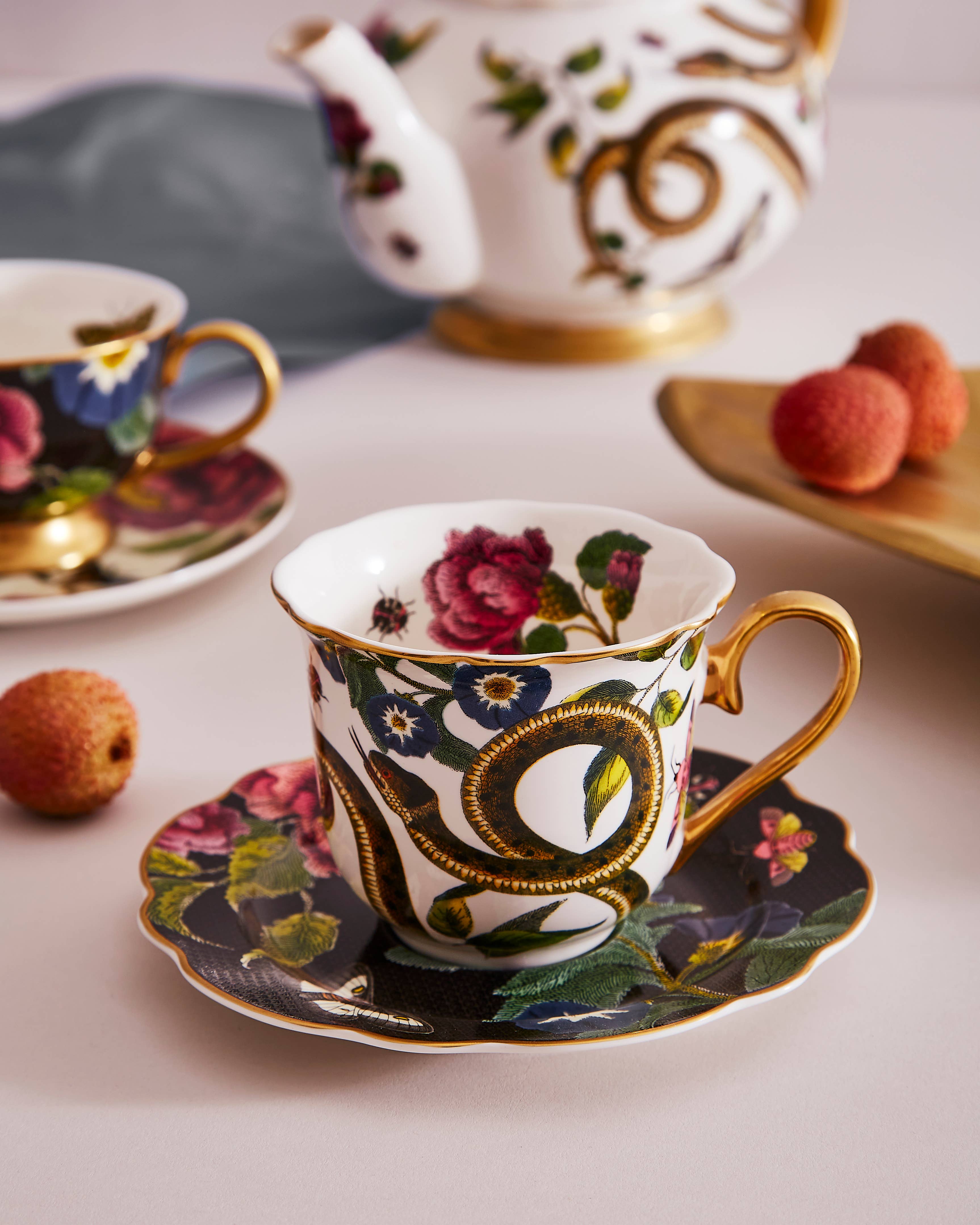 Portmeirion, Spode, Pimpernel, Nacthmann, Wrendale Designs - Wholesale Tea Set - Creatures of Curiosity Dark Floral Teacup and Saucer4