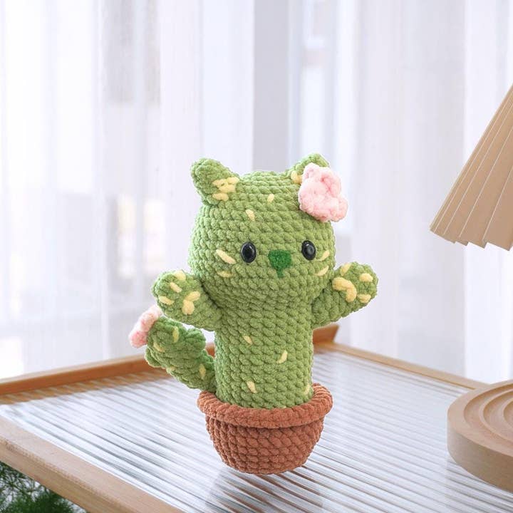 TOMOPOD LLC - Wholesale Stuffed/Plush Toy - Kids & Baby - Crochet Cactus Cat, Cactus Cat Pot, Amigurumi Mochi Cat
