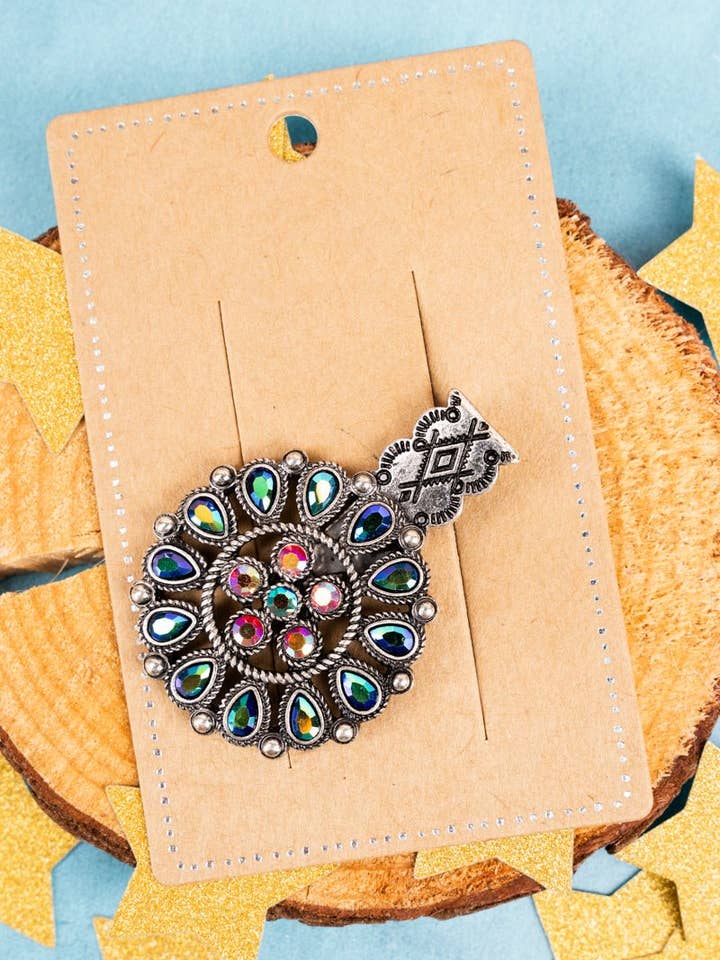 Iridescent Crystal Worn Silvertone Slip On Hat Clip for wholesale by Wholesale Accessory Market