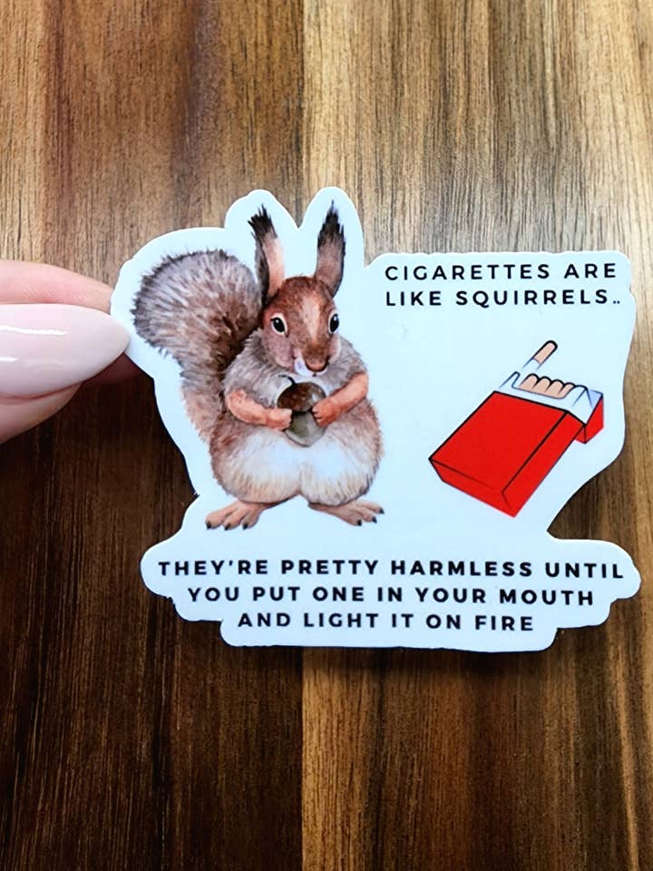 Cigaretter & ekorrar klistermärke | Snarky klistermärke | Sarkastisk klistermärke | Rolig klistermärke | Pun klistermärke | Vinyl klistermärke för wholesale av Fyg & Company, LLC