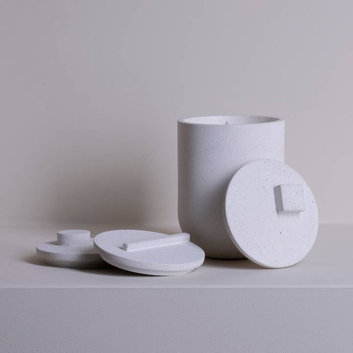 TAPA straciatella organic handcrafted concrete candle 3 lids for wholesale by ZOA concept
