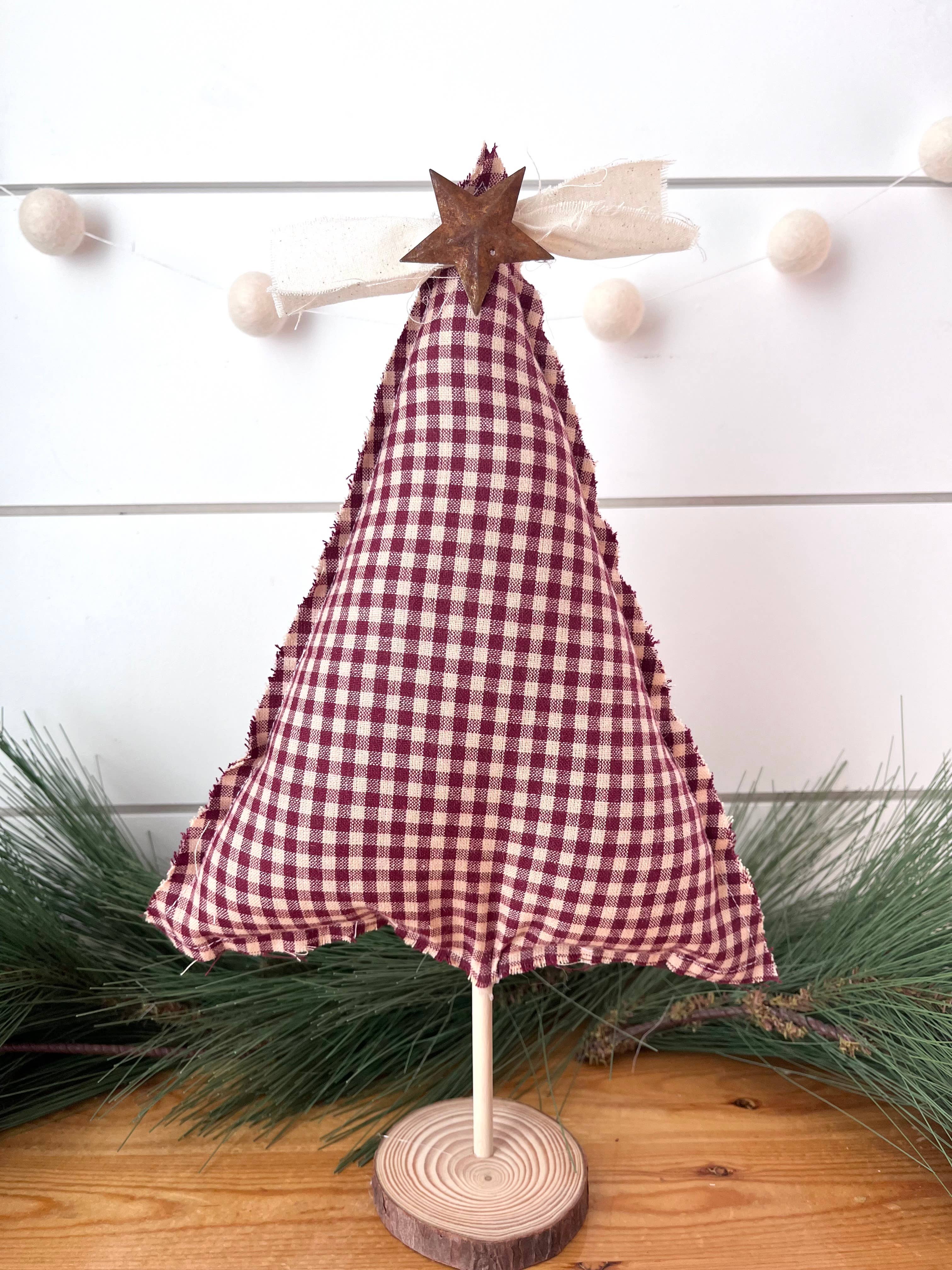 Kate + Em - Wholesale Christmas Decoration - 3 pack/ Primitive Burgundy Gingham Christmas Tree Set