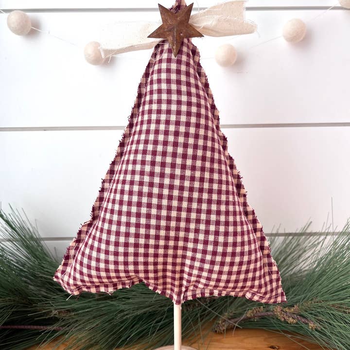 Kate + Em - Wholesale Christmas Decoration - 3 pack/ Primitive Burgundy Gingham Christmas Tree Set      0