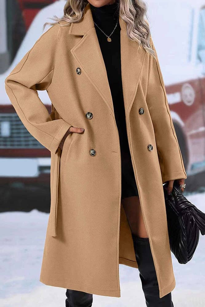 UNISHE - Wholesale Coat - Women's - Double Breasted Notch Lapels Overcoat with Belt GSS1163