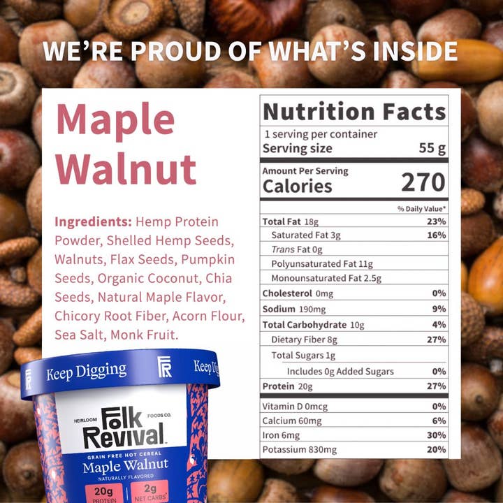 Folk Revival, LLC - Wholesale Breakfast Cereal - Maple Walnut - Keto Instant 'Oatmeal'1