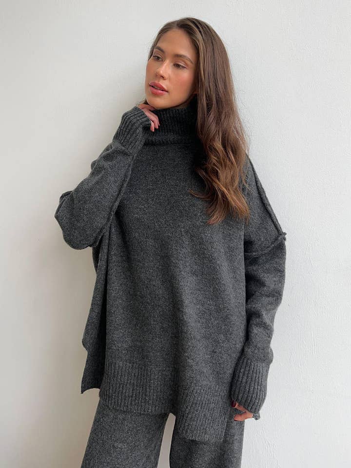 Dipped Shop - Wholesale Lounge Set - Women's - Loose High Collar Knit Sets DPSP122711