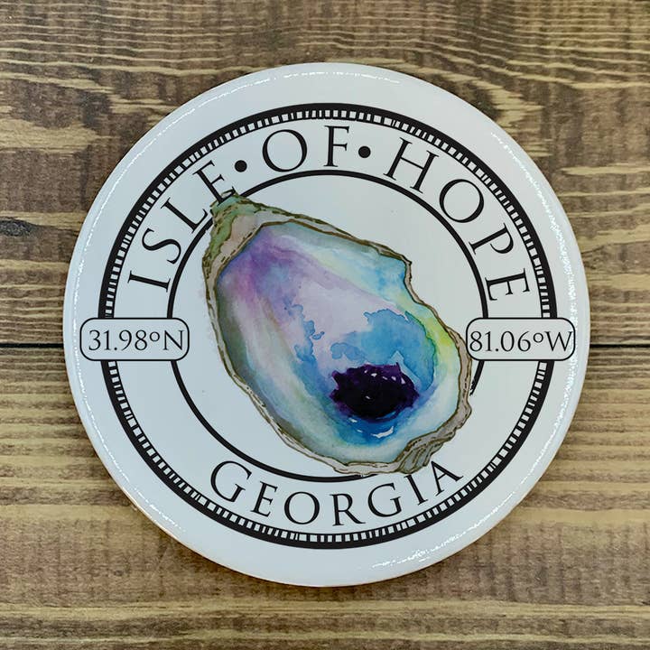 Oyster Ceramic Round Coaster - Customize it with "your town" for wholesale by Blue Poppy Designs