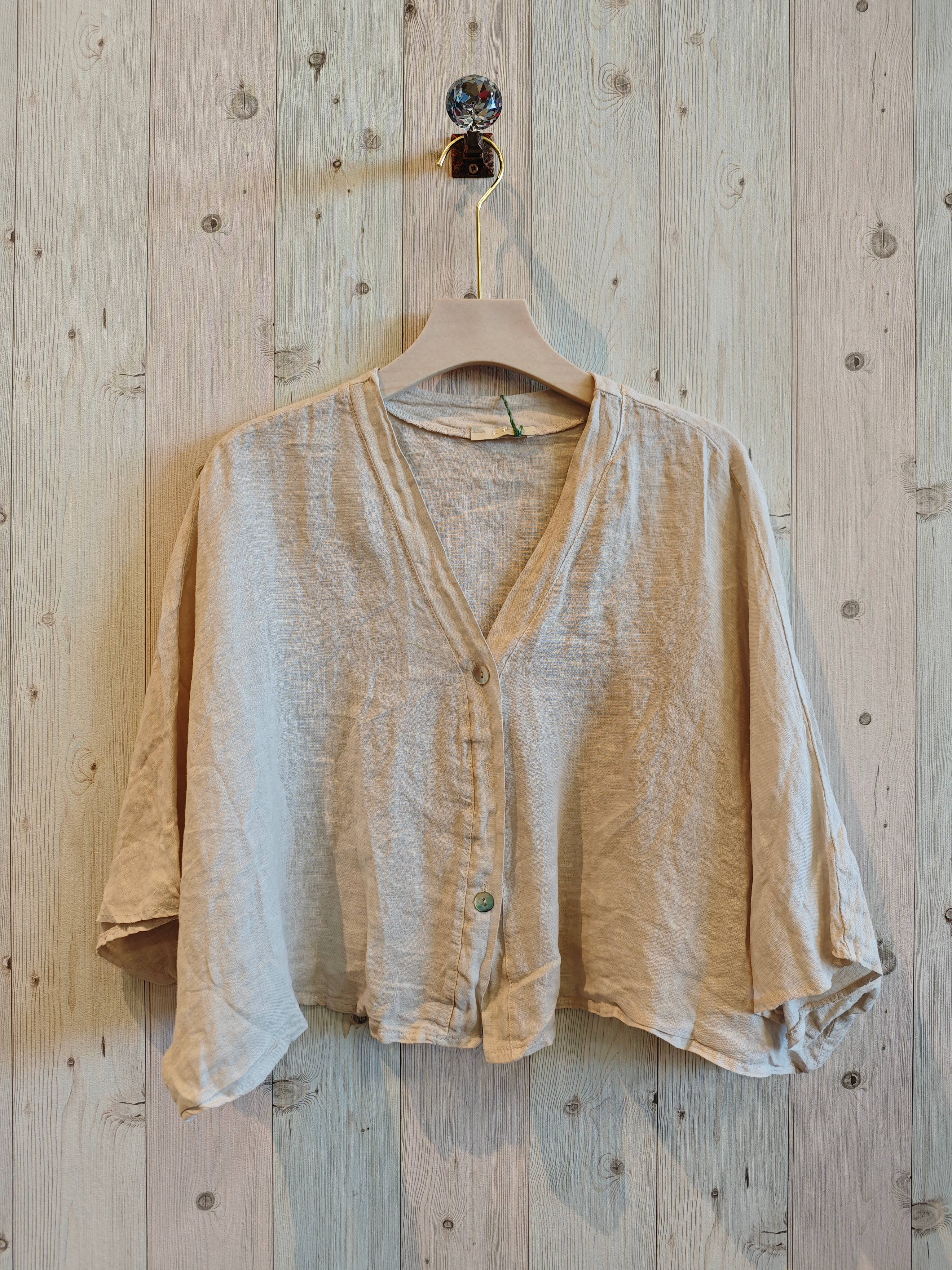 Linen & More - Wholesale Blouse - Dames - Kortelastische blouse met korte mouwen van 100% linnen0