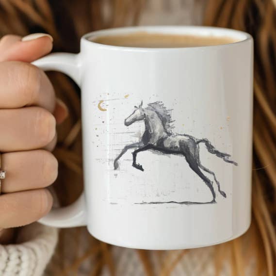 Starshine Horses Mug Coffee Cup Tea Equestrian Ceramic for wholesale by Bettina Norton Artwork