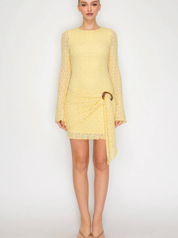 Vestido mini de encaje de manga larga para venta al por mayor de Nabae Clothing