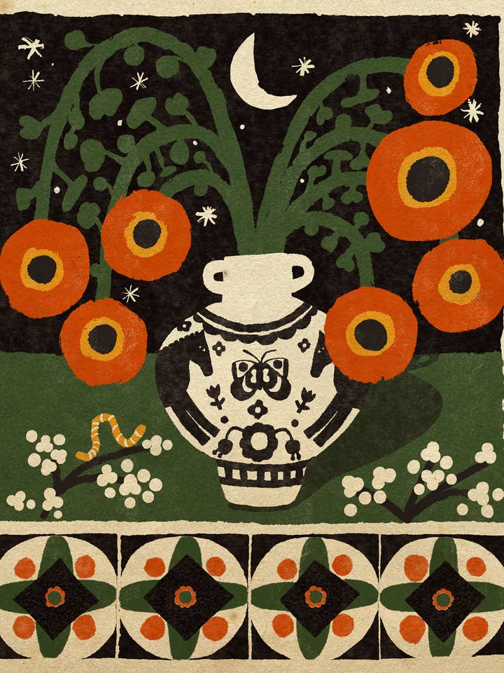 Impression d'art - Fleurs sauvages au clair de lune pour la vente par Anisa Makhoul