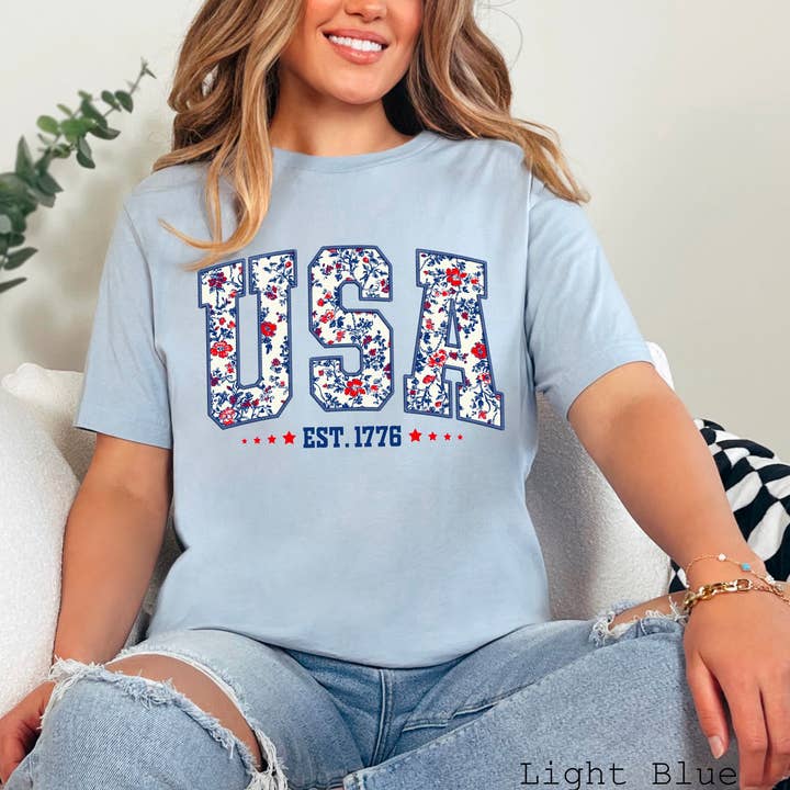 Shoppe SHC – wholesale T-shirt (graphic) – women's – July 4th Graphic Tee | Floral USA | Bella Canvas 15