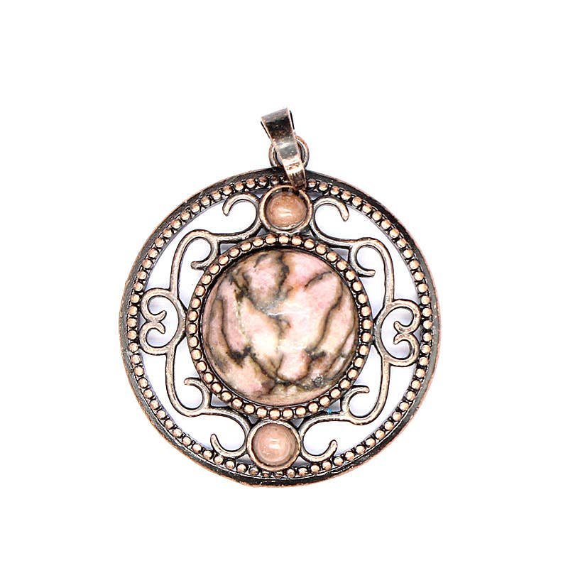 Mio Queena - Wholesale Individual Charm/Pendant - Vintage Natural Stone Hollow Circular Charm  Pendant - CS19