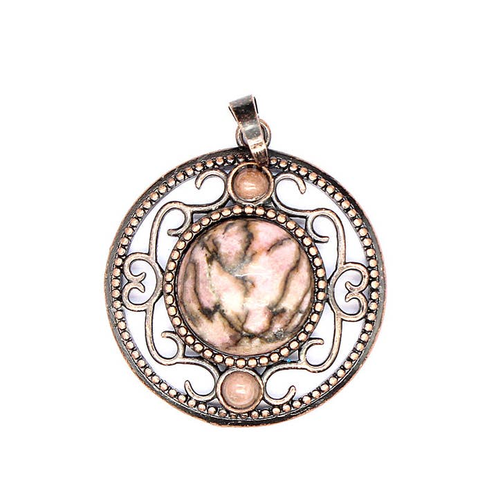 Mio Queena - Wholesale Individual Charm/Pendant - Vintage Natural Stone Hollow Circular Charm Pendant - CS19